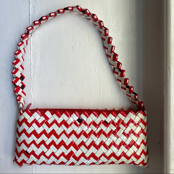 Red and White Recycled Candy Wrapper Purse - Picture 1 of 3